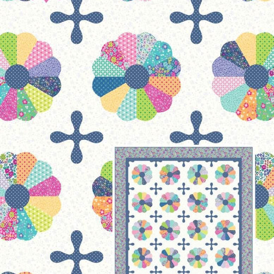 Image of the Dresden Jacks quilt pattern by Blooming Boldly Designs for Riley Blake Designs. Features dresdens and jacks on a quilt pattern. 
Cute Little Fabric Shop