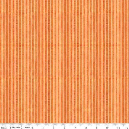 Image of the Ghoul Friends Stripes Orange quilting cotton fabric by Teresa Kogut for Riley Blake Designs. Features stripes on an orange background. Cute Little Fabric Shop