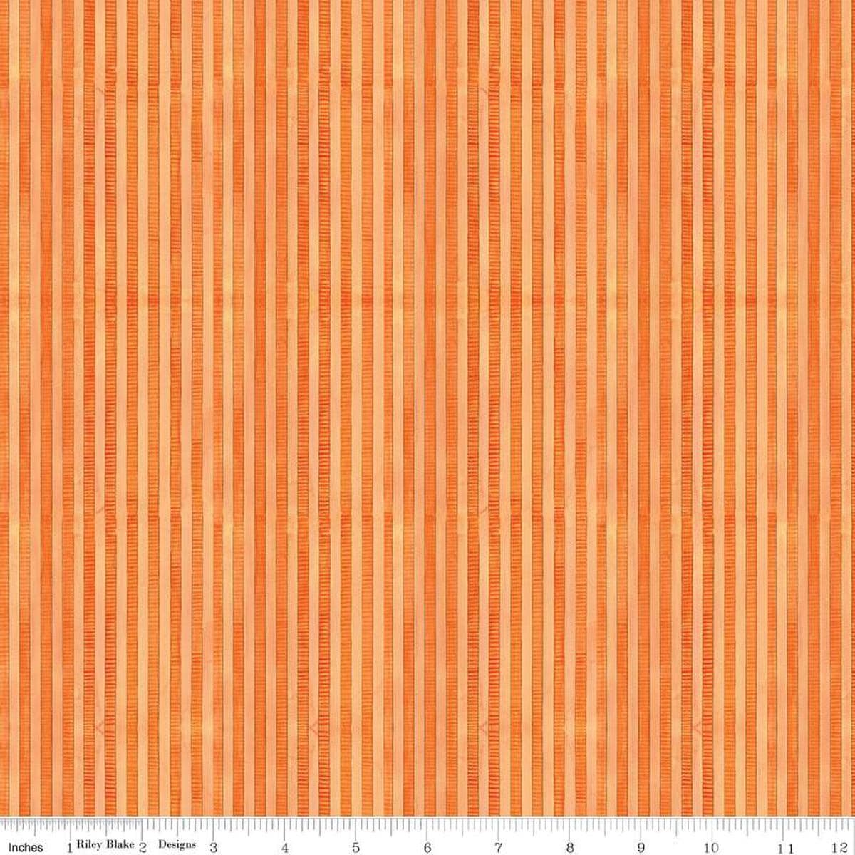 Image of the Ghoul Friends Stripes Orange quilting cotton fabric by Teresa Kogut for Riley Blake Designs. Features stripes on an orange background. Cute Little Fabric Shop