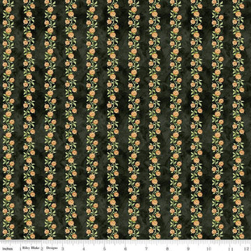 Image of the Ghoul Friends Pumpkin Vine Black quilting cotton fabric by Teresa Kogut for Riley Blake Designs. Features pumpkin stripes on a black background. Cute Little Fabric Shop