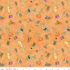 Image of the Ghoul Friends Boots Toss Orange quilting cotton fabric by Teresa Kogut for Riley Blake Designs. Features boots on an orange background. Cute Little Fabric Shop