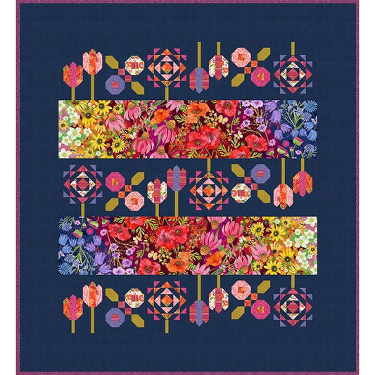 Superbloom Quilt Kit KIT48780 - Moda Fabrics - Pattern Fabric - Piecing - Quilting Cotton Fabric - Flowers Floral Blossoms
