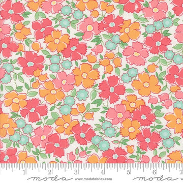 Image of the Summertime Garden Cream Pastel quilting cotton fabric by Moda Fabrics. Features flowers on a cream background. Cute Little Fabric Shop