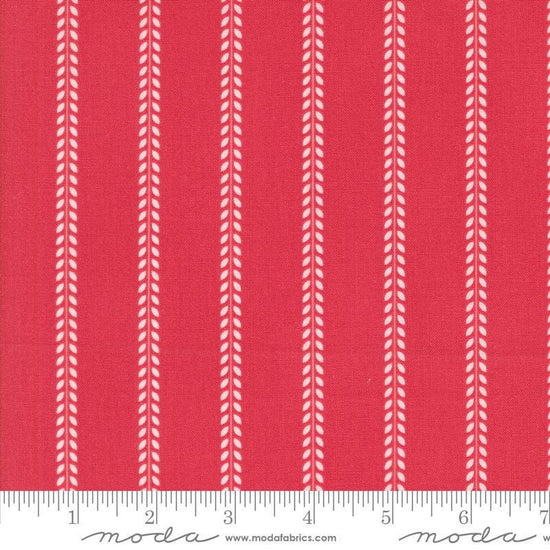 Image of the Summertime Stripes Red quilting cotton fabric by Moda Fabrics. Features stripes on a red background. Cute Little Fabric Shop