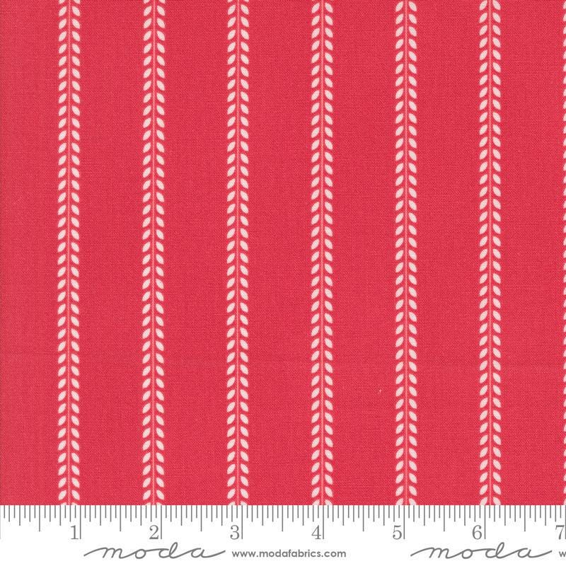 Image of the Summertime Stripes Red quilting cotton fabric by Moda Fabrics. Features stripes on a red background. Cute Little Fabric Shop