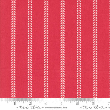 Image of the Summertime Stripes Red quilting cotton fabric by Moda Fabrics. Features stripes on a red background. Cute Little Fabric Shop