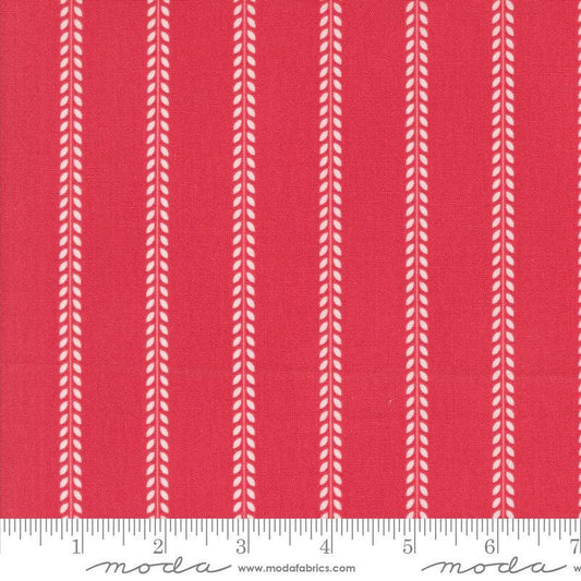 Image of the Summertime Stripes Red quilting cotton fabric by Moda Fabrics. Features stripes on a red background. Cute Little Fabric Shop