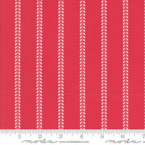 Image of the Summertime Stripes Red quilting cotton fabric by Moda Fabrics. Features stripes on a red background. Cute Little Fabric Shop