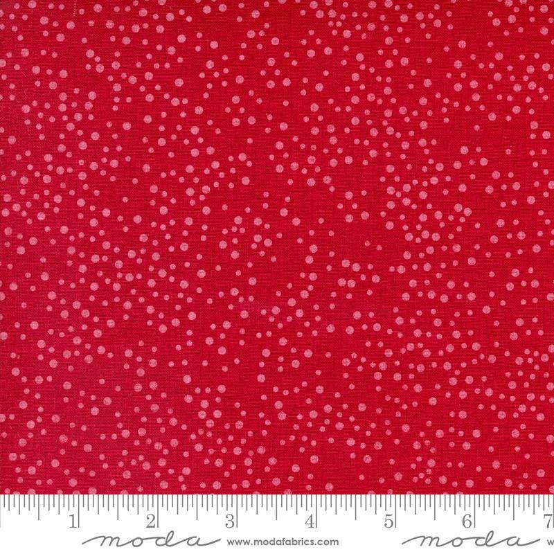 Dotty Thatched Dots Crimson quilting cotton fabrics by Robin Pickens for Moda Fabrics. Features lines and dots on a red background. Cute Little Fabric Shop