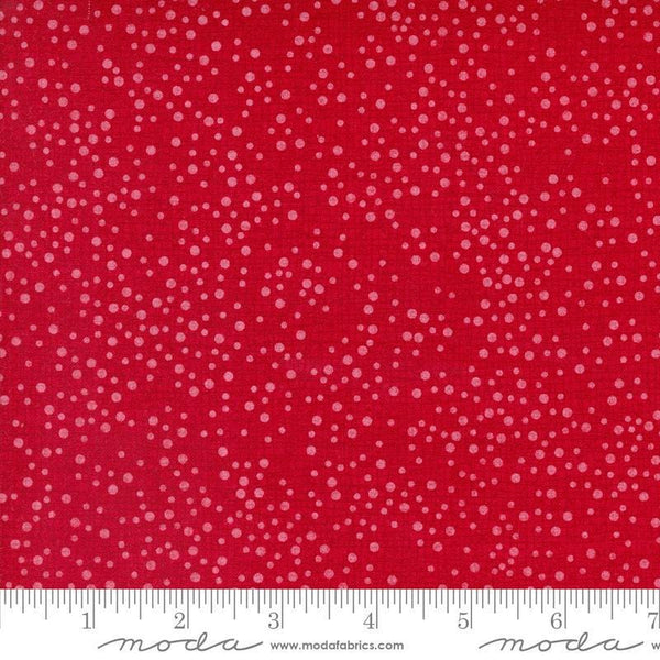 Dotty Thatched Dots Crimson quilting cotton fabrics by Robin Pickens for Moda Fabrics. Features lines and dots on a red background. Cute Little Fabric Shop