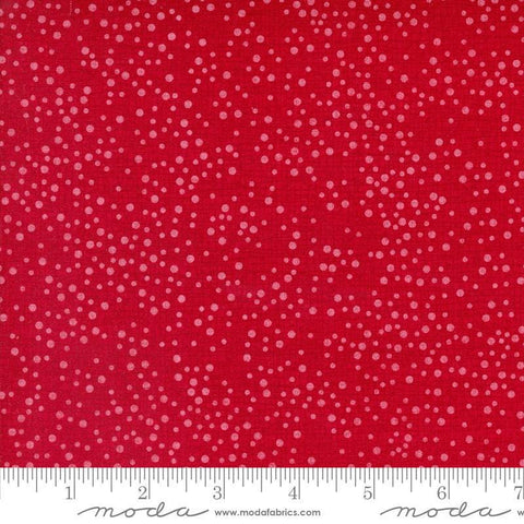 Dotty Thatched Dots Crimson quilting cotton fabrics by Robin Pickens for Moda Fabrics. Features lines and dots on a red background. Cute Little Fabric Shop