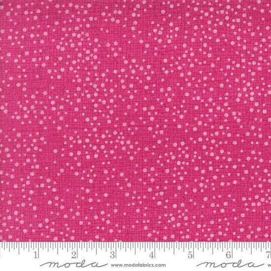 Dotty Thatched Dots Fuchsia quilting cotton fabrics by Robin Pickens for Moda Fabrics. Features lines and dots on a pink background. Cute Little Fabric Shop