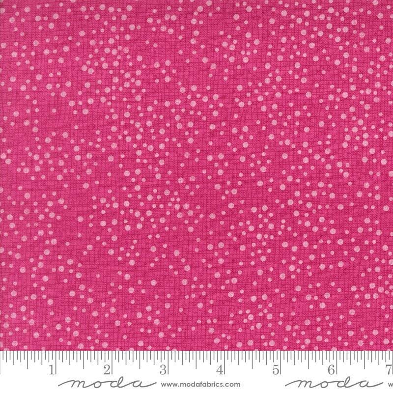 Dotty Thatched Dots Fuchsia quilting cotton fabrics by Robin Pickens for Moda Fabrics. Features lines and dots on a pink background. Cute Little Fabric Shop