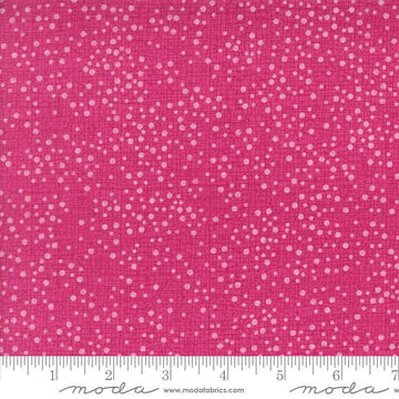 Dotty Thatched Dots Fuchsia quilting cotton fabrics by Robin Pickens for Moda Fabrics. Features lines and dots on a pink background. Cute Little Fabric Shop