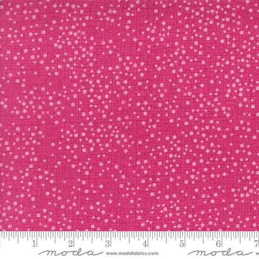 Dotty Thatched Dots Fuchsia quilting cotton fabrics by Robin Pickens for Moda Fabrics. Features lines and dots on a pink background. Cute Little Fabric Shop