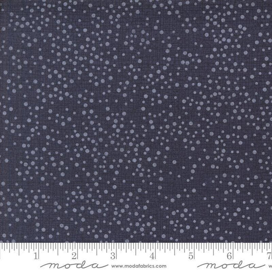 Dotty Thatched Dots Indigo quilting cotton fabrics by Robin Pickens for Moda Fabrics. Features lines and dots on a blue background. Cute Little Fabric Shop