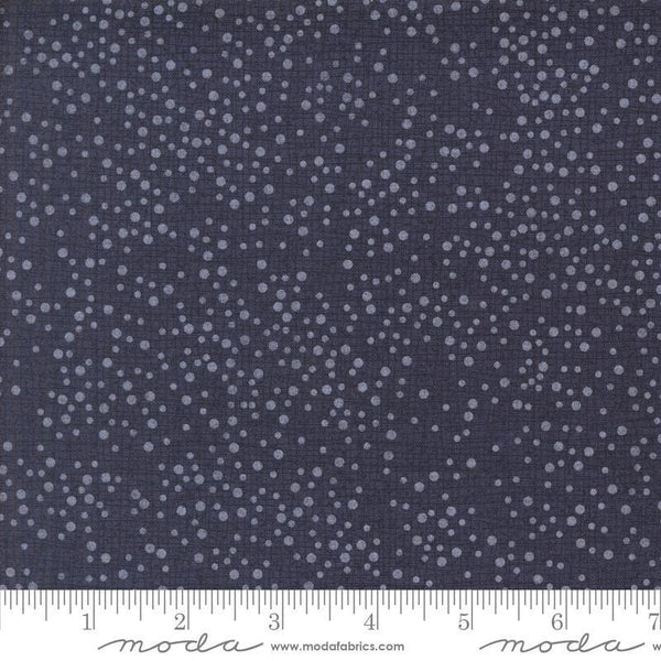 Dotty Thatched Dots Indigo quilting cotton fabrics by Robin Pickens for Moda Fabrics. Features lines and dots on a blue background. Cute Little Fabric Shop