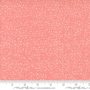 Dotty Thatched Dots Carnation quilting cotton fabrics by Robin Pickens for Moda Fabrics. Features lines and dots on a coral background. Cute Little Fabric Shop