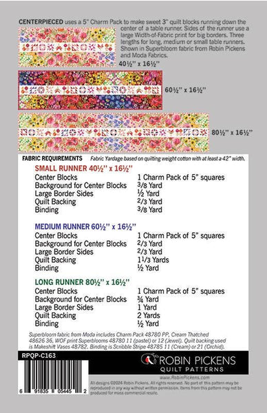 Centerpieced Quilt Pattern RPQP-C163 by Robin Pickens Inc - Moda Fabrics - INSTRUCTIONS Only - Piecing - Three Sizes Table Runner