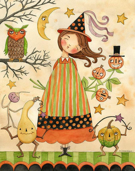 SALE Ghoul Friends Panel P16058 - Riley Blake Designs - Witch Pumpkins Owls Stars Moon Halloween Spooky Season - Quilting Cotton Fabric