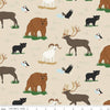 Image of the Alaska Wildlife Cream quilting cotton fabric by Riley Blake Designs. Features animals on a cream background. Cute Little Fabric Shop