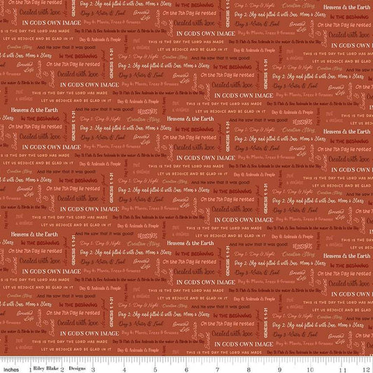 Image of the Created With Love It Is Written Clay quilting cotton fabric by Riley Blake Designs. Features text on a red background. Cute Little Fabric Shop