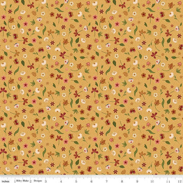 Image of the Created With Love Bloom & Grow Sunshine quilting cotton fabric by Riley Blake Designs. Features animals on a yellow background. Cute Little Fabric Shop