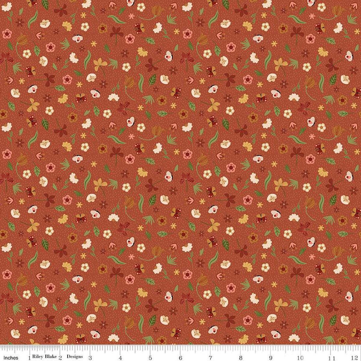 Image of the Created With Love Bloom & Grow Clay quilting cotton fabric by Riley Blake Designs. Features animals on a red background. Cute Little Fabric Shop