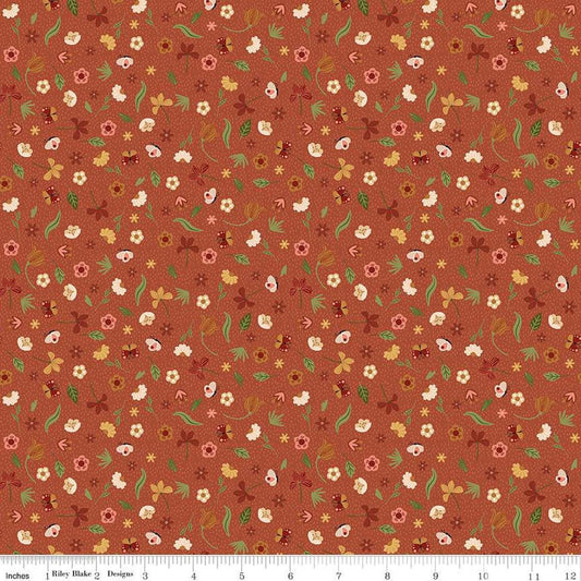 Image of the Created With Love Bloom & Grow Clay quilting cotton fabric by Riley Blake Designs. Features animals on a red background. Cute Little Fabric Shop