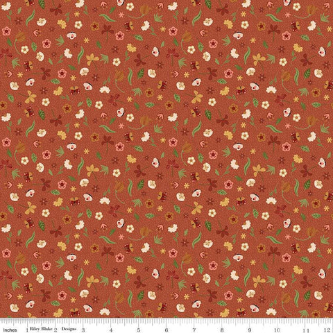 Image of the Created With Love Bloom & Grow Clay quilting cotton fabric by Riley Blake Designs. Features animals on a red background. Cute Little Fabric Shop