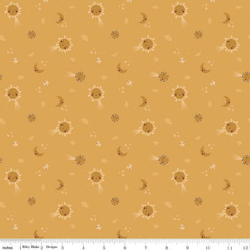Image of the Created With Love Bloom & Grow Sunshine quilting cotton fabric by Riley Blake Designs. Features animals on a yellow background. Cute Little Fabric Shop