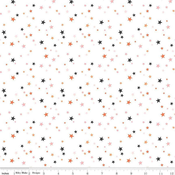 Image of the Hey Pumpkin Stars White quilting cotton fabric by Riley Blake Designs. Features stars on a white background. Cute Little Fabric Shop