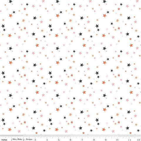 Image of the Hey Pumpkin Stars White quilting cotton fabric by Riley Blake Designs. Features stars on a white background. Cute Little Fabric Shop