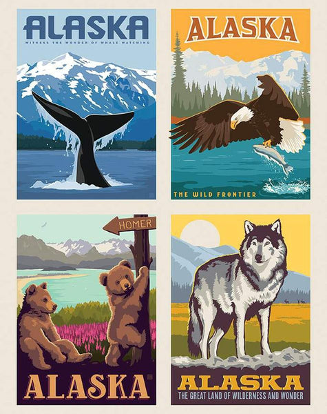Alaska Pillow Panel - Riley Blake Designs - DIGITALLY PRINTED - Alaska Wildlife Animals Nature - Quilting Cotton Fabric - Licensed Product