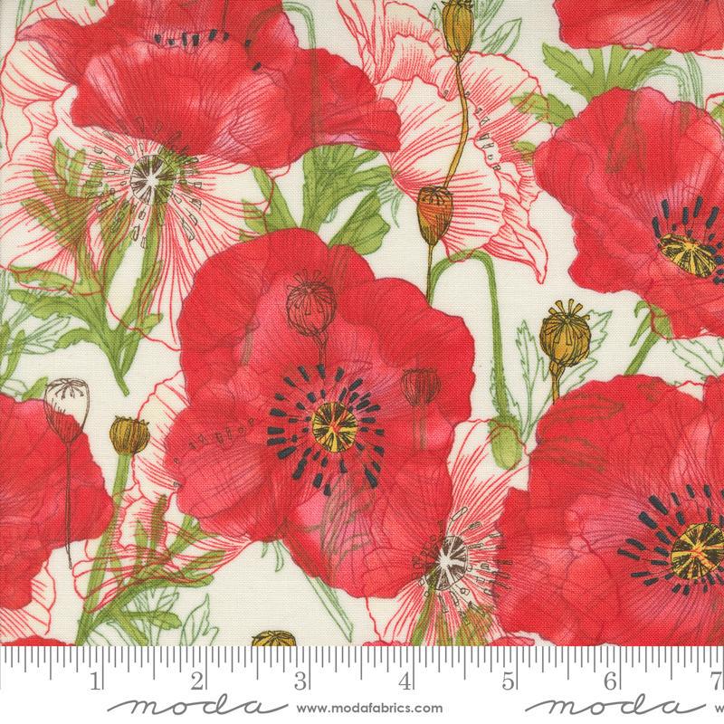 Superbloom Poppy Cream quilting cotton fabrics by Robin Pickens for Moda Fabrics. Features flowers on a cream background. Cute Little Fabric Shop