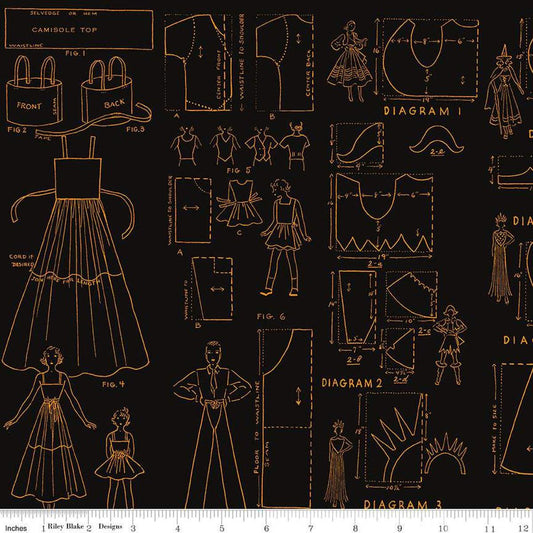 Image of the Costume Maker's Act II Costumes White  quilting cotton fabric. Features clothes on an black background. Cute Little Fabric Shop