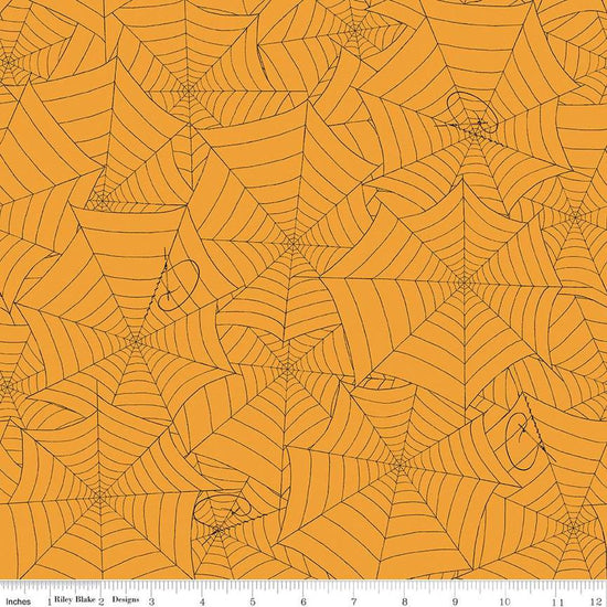 Image of the Costume Maker's Act II Web Orange quilting cotton fabric. Features plant on a orange background. Cute Little Fabric Shop