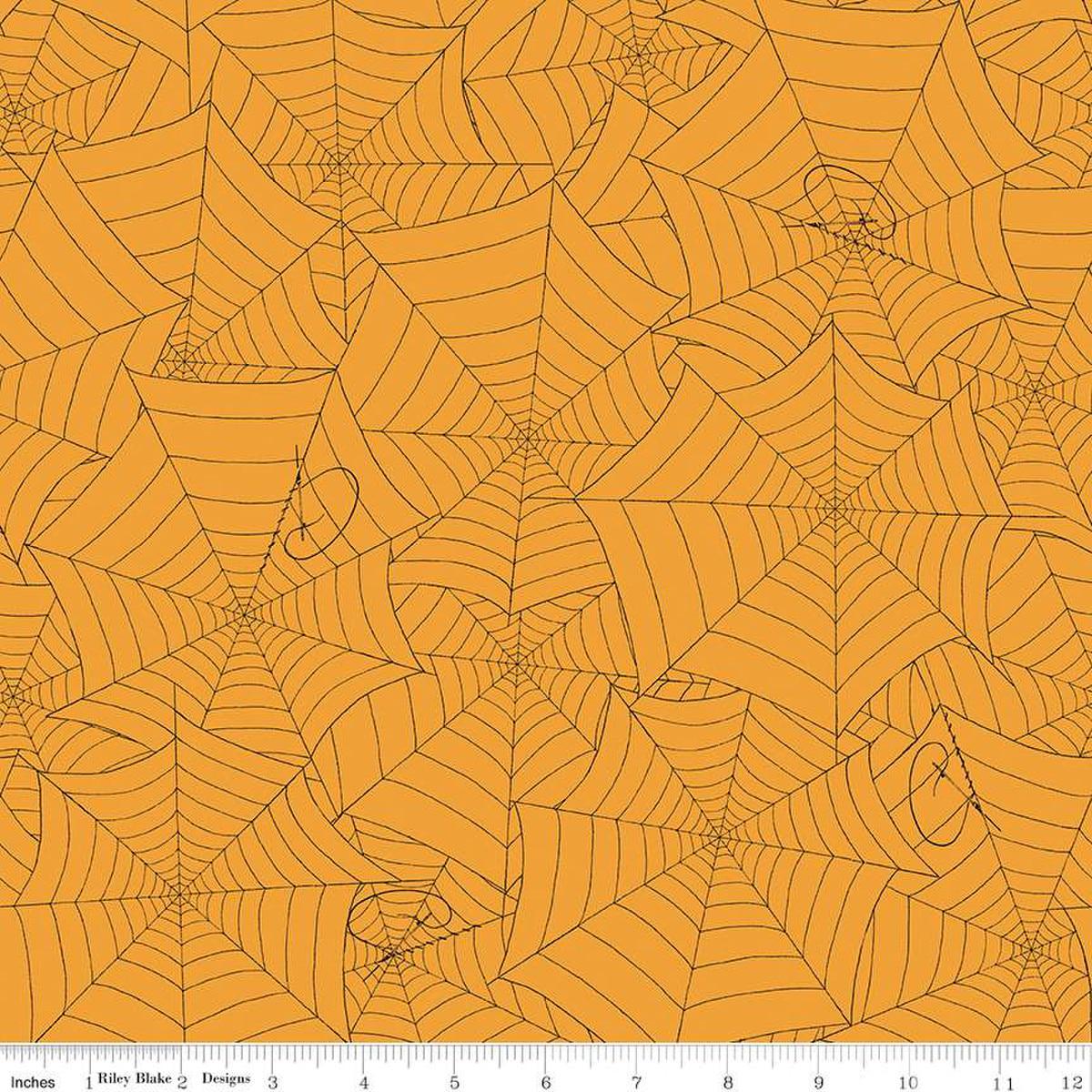 Image of the Costume Maker's Act II Web Orange quilting cotton fabric. Features plant on a orange background. Cute Little Fabric Shop
