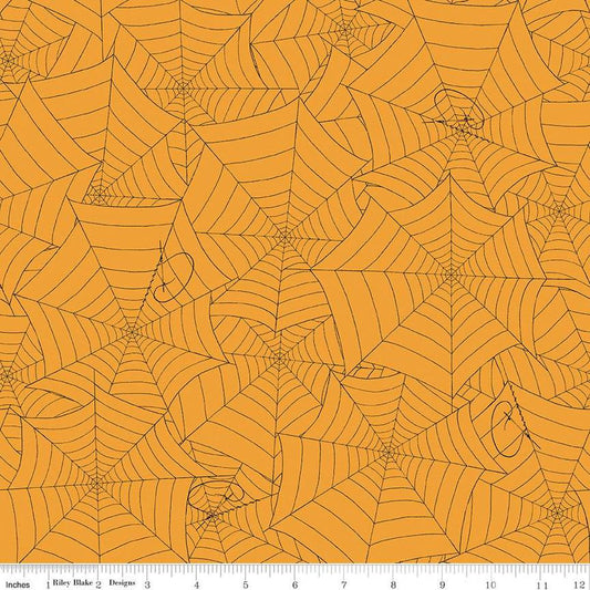 Image of the Costume Maker's Act II Web Orange quilting cotton fabric. Features plant on a orange background. Cute Little Fabric Shop