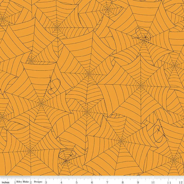 Image of the Costume Maker&#39;s Act II Web Orange quilting cotton fabric. Features plant on a orange background. Cute Little Fabric Shop