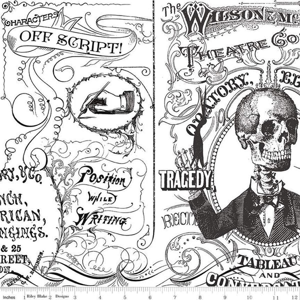 Image of the Costume Maker&#39;s Act II Theatre Conversation White quilting cotton fabric. Features text on a white background. Cute Little Fabric Shop