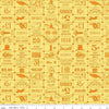 Image of the Costume Maker's Act II Ticket Grid Yellow quilting cotton fabric. Features text on a gray background. Cute Little Fabric Shop