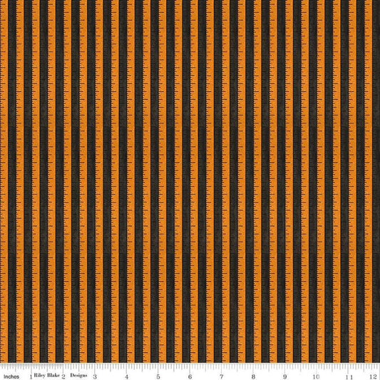 Image of the Costume Maker's Act II Tape Measure Black quilting cotton fabric. Features rulers on a black background. Cute Little Fabric Shop