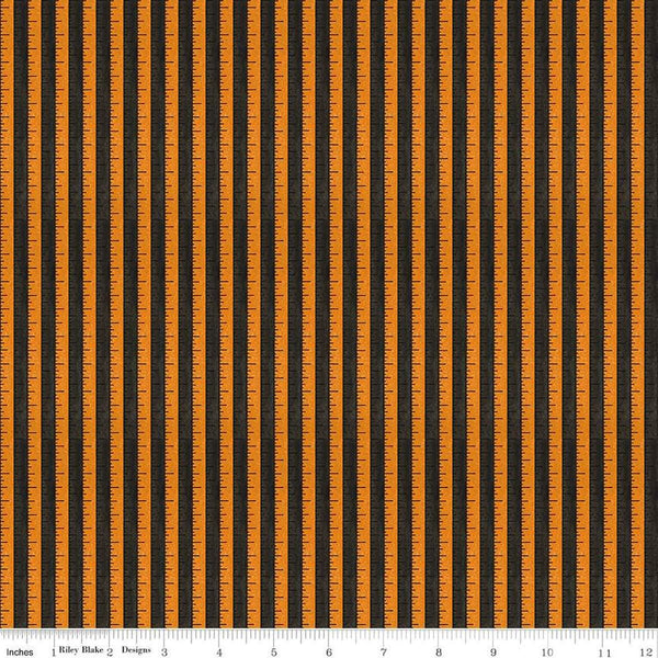 Image of the Costume Maker&#39;s Act II Tape Measure Black quilting cotton fabric. Features rulers on a black background. Cute Little Fabric Shop