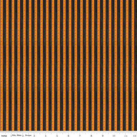 Image of the Costume Maker&#39;s Act II Tape Measure Black quilting cotton fabric. Features rulers on a black background. Cute Little Fabric Shop