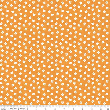 Image of the Costume Maker's Act II Scaredy Cat Buttons Orange quilting cotton fabric. Features cats on an orange background. Cute Little Fabric Shop