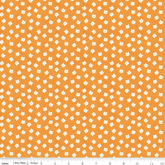 Image of the Costume Maker's Act II Scaredy Cat Buttons Orange quilting cotton fabric. Features cats on an orange background. Cute Little Fabric Shop