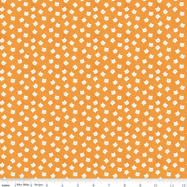 Image of the Costume Maker&#39;s Act II Scaredy Cat Buttons Orange quilting cotton fabric. Features cats on an orange background. Cute Little Fabric Shop