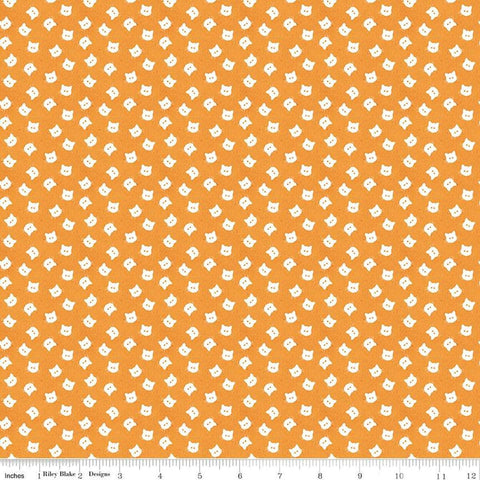 Image of the Costume Maker&#39;s Act II Scaredy Cat Buttons Orange quilting cotton fabric. Features cats on an orange background. Cute Little Fabric Shop