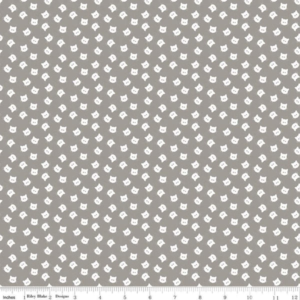 Image of the Costume Maker&#39;s Act II Scaredy Cat Buttons Gray  quilting cotton fabric. Features cats on an gray background. Cute Little Fabric Shop